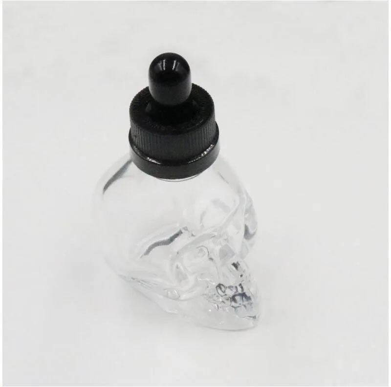 Портативная пустая 30 мл стеклянная бутылка в форме черепа с чистой капельницей для глаз трубки эфирное масло жидкий реагент Пипетка бутылка для многоразового использования M39C