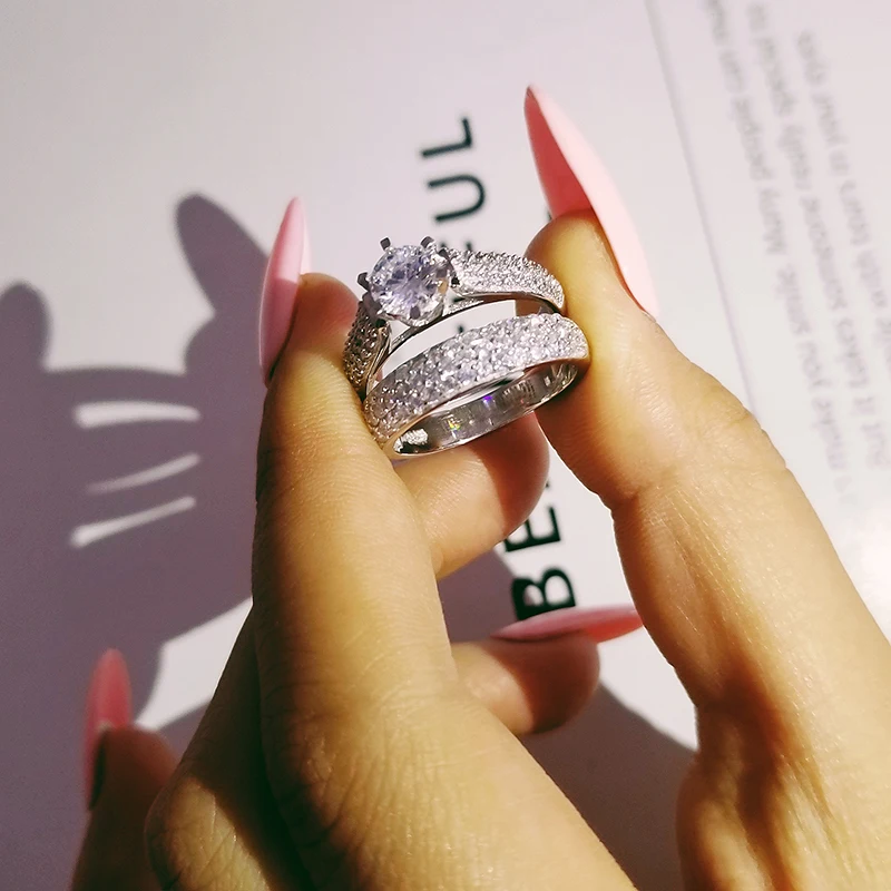 

Moonso new Fashion cushion cut 925 sterling silver wedding ring set for women bride engagement Jewelry Bands eternity gift R4837