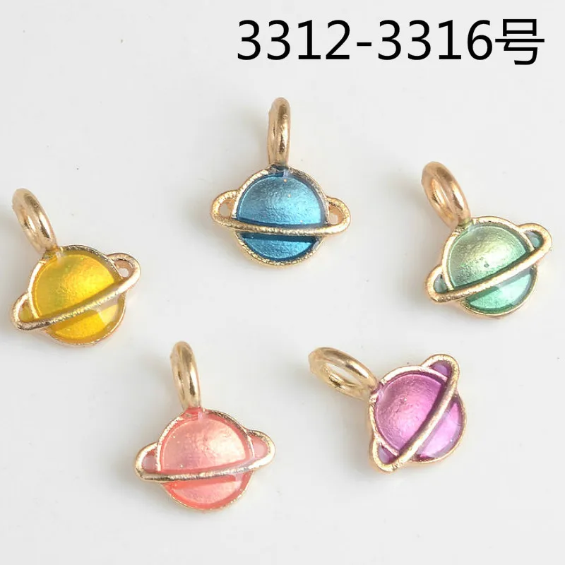 Wholesale 50Pcs Glitter Enamel Alloy Pendant Charms Gold Color Plated Oil Drop Saturn Star