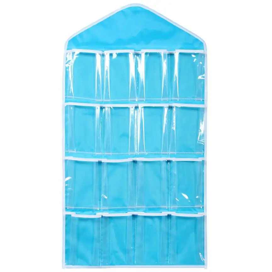 16 Pockets 78*42cm Household Clear Hanging Bag Socks Bra Underwear Rack Hanger Storage Organizer Wardrobe New#0 - Цвет: Blue