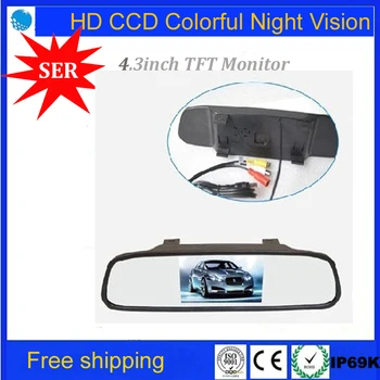 

Free Shipping 4.3" inch TFT Car LCD Rear View Rearview DVD Mirror Monitor for car CCD Camera Rear View cameras Factory Promotion