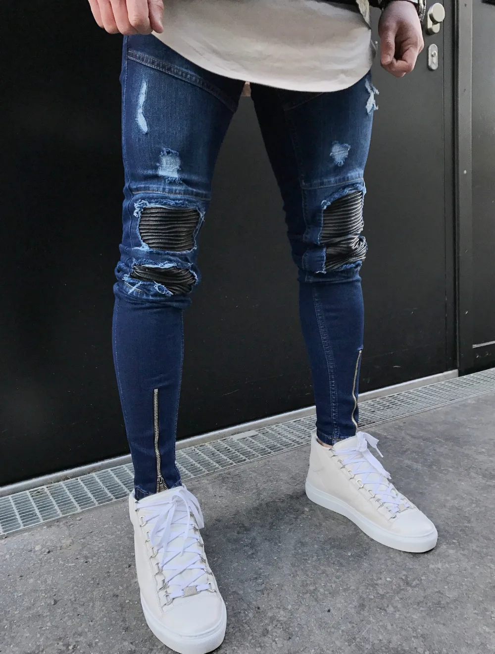 Goedkoop QoolXCWear Beroemde Merk Designer Slim Fit Ripped Jeans Mannen Mens Verontruste Denim Joggers Knie Gaten Gewassen Vernietigd Jeans