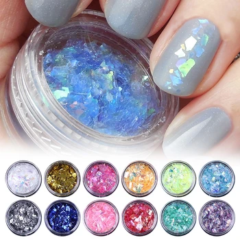 

Shellhard 12Colors/Set Iced Mylar Nail Art Decors Bling Flakes DIY Nail Art Tips Decoration Glitter Decals