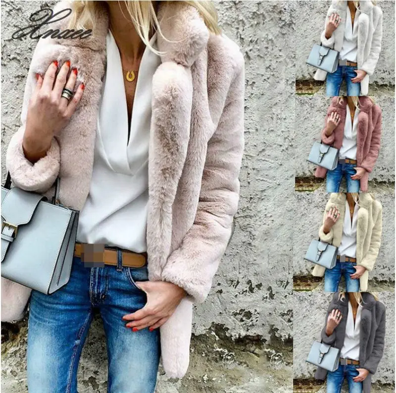 

Women Thick Winter Warm New Coats Furry Plush Wool Blends Long Sleeve Cardigans Lady Outerwear WOmen Tops Femme Overcoats Coats