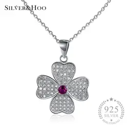 SILVERHOO Оптовая Продажа 925 пробы серебро ожерелье с цветочным украшением подвески с кубического циркона для Для женщин подарок на день