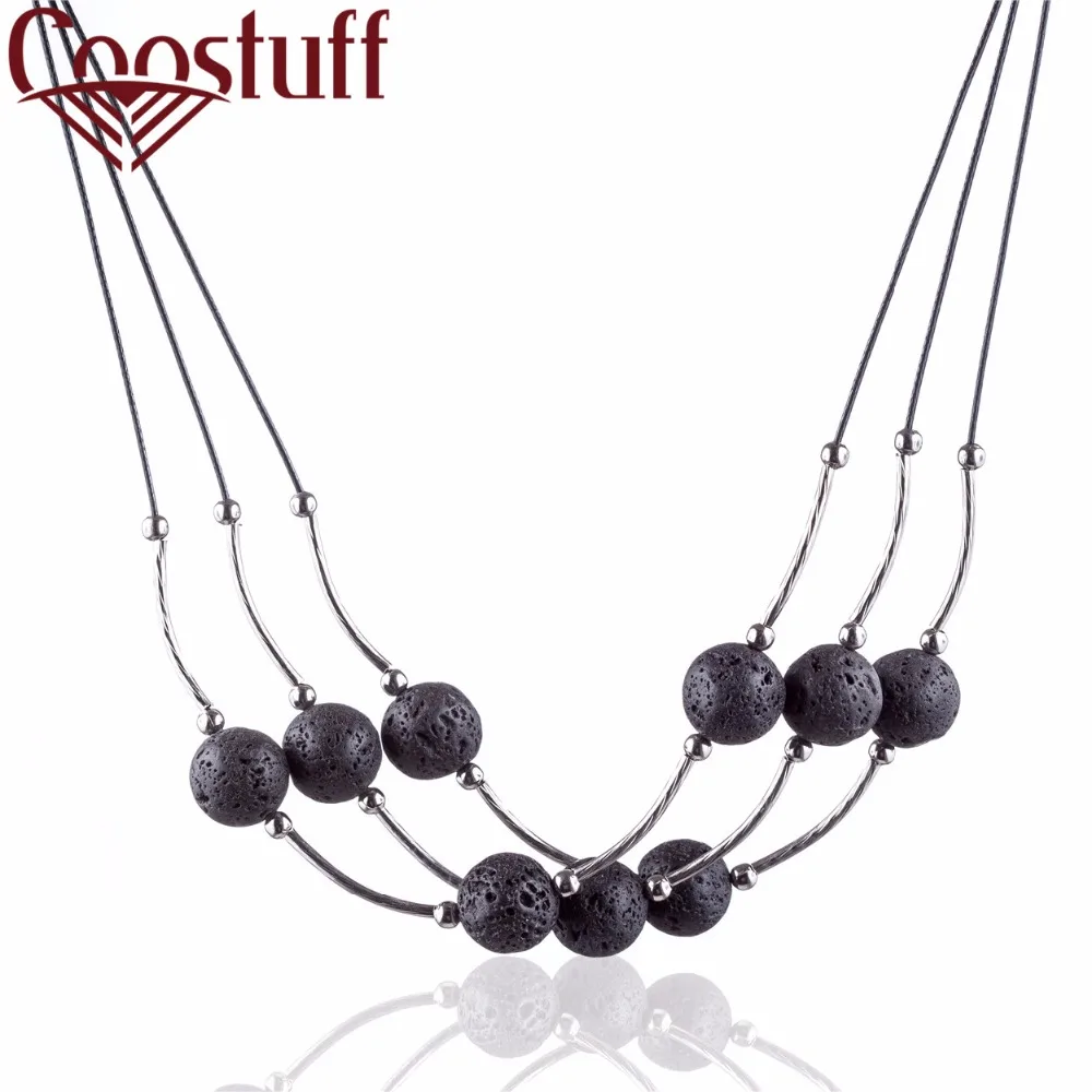 

Fashion Woman Choker Necklaces statement necklaces & pendants Beautiful Black Lava Stone pendant Women Jewelry collares mujer