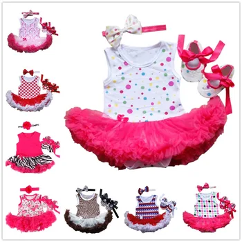 

2018 Newest Baby Girl Clothes Suit Premature Bodysuit Shoe Headband 3pcs Set Infant Jumpsuits Lace Tutu Dress First Walker Shirt