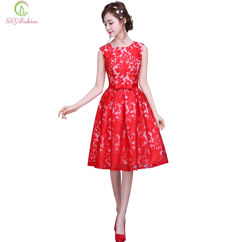 SSYFashion Red Lace Flower Short Cocktail Dress The Bride Married ...
