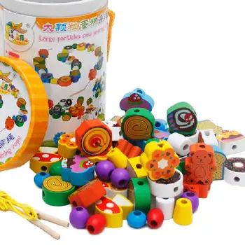 

Baby Wooden Large particles Animal thread scene Beads Blocks String Beads Game Educational Toys