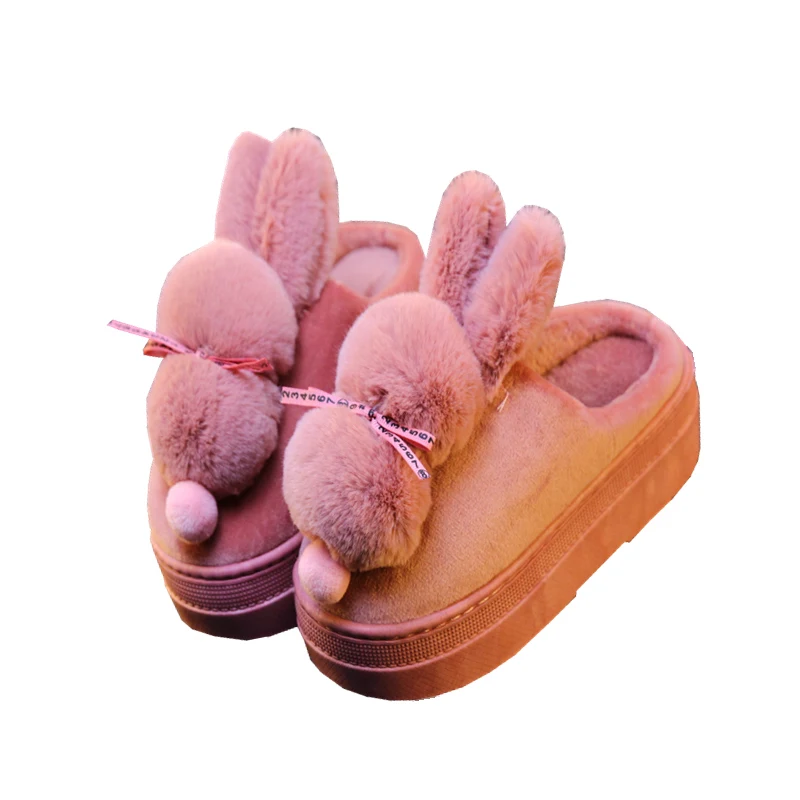 

Winter ladies home thick cotton swab fashion cute and comfortable plus velvet soft high heel slippers indoor slippers.