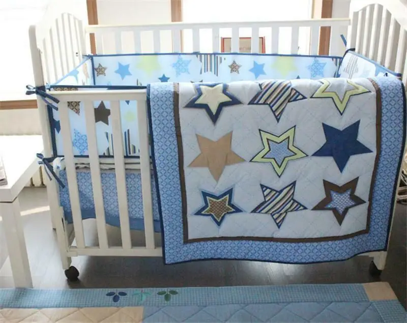4 шт. для новорожденных мальчиков голубой Звезда Детская кроватка набор постельных принадлежностей одеяло Бампер Лист
