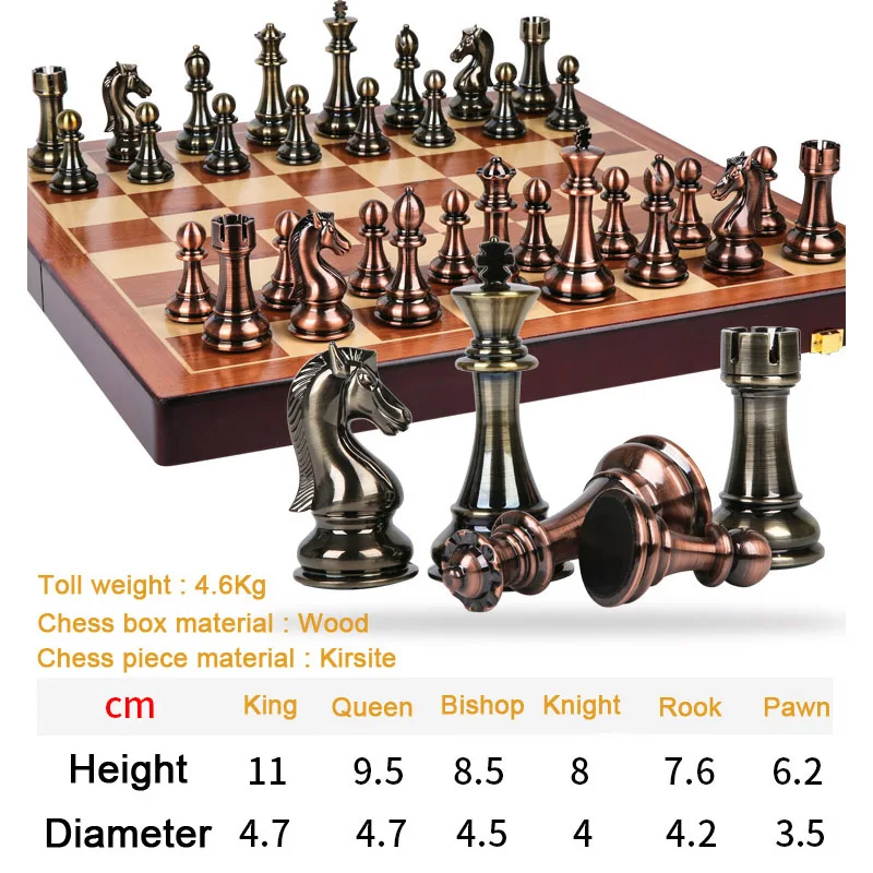 BSTFAMLY wooden chess set game, portable game of international chess, High-grade folding chessboard Kirsite chess pieces LA7