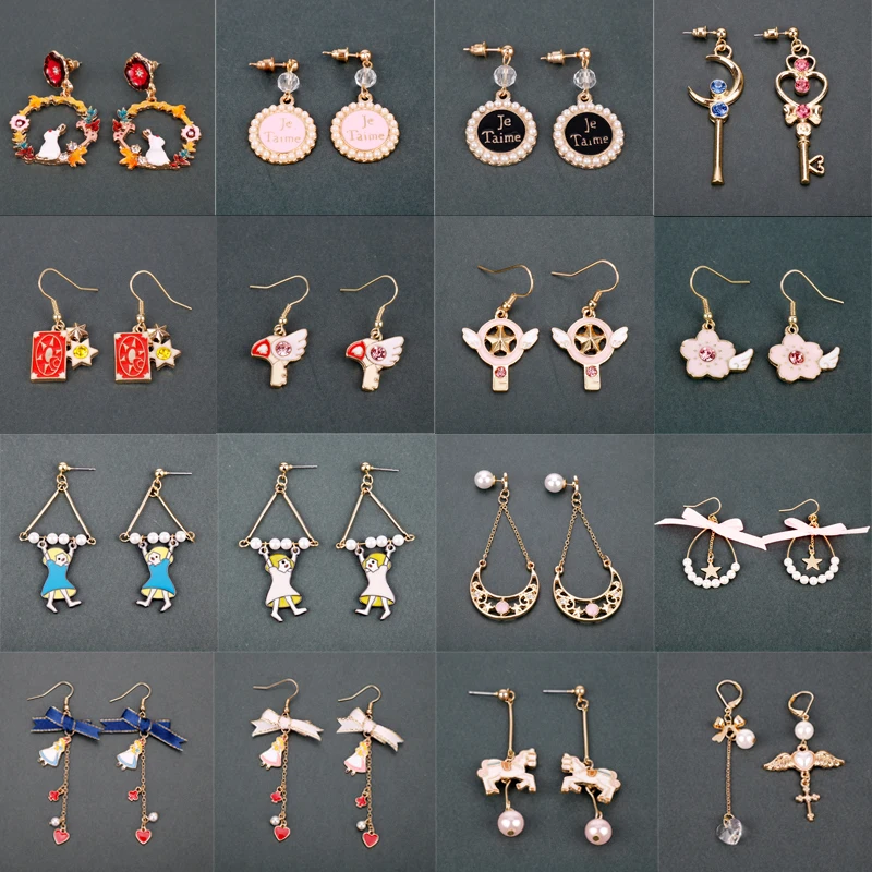 

2019 Hot Anime Sailor Moon Cosplay Drop Earrings Cardcaptor Sakura Alice in Wonderland Dangle Earrings For Women Girl Kids Gifts