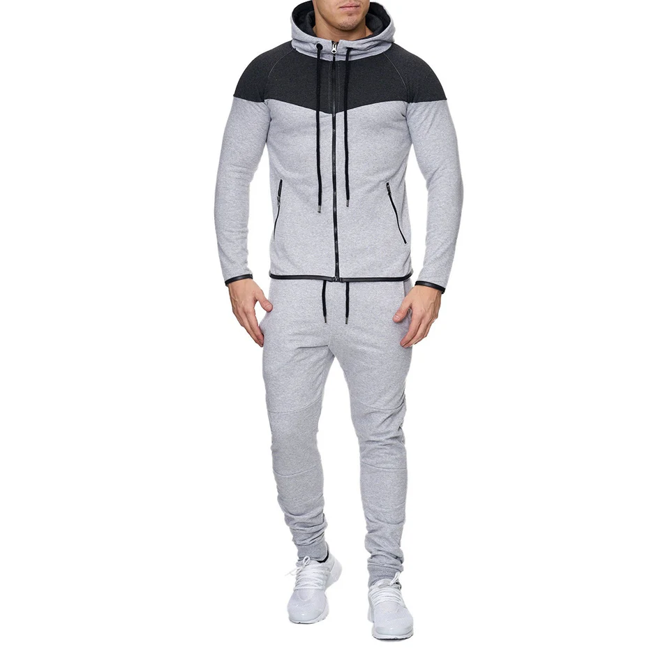 ZOGAA 2019 HOT SALE Mens FASHION Normcore  Sweatsuit  Set Casual Cotton Zipper 2 Piece Set Hoodies and Pants  for Male Clothing