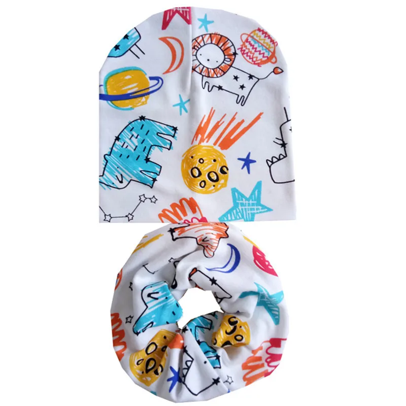 2 шт./компл. хлопок детская шапка и шарф шейный платок Кепки комплекты осень-зима Детские Шапки набор