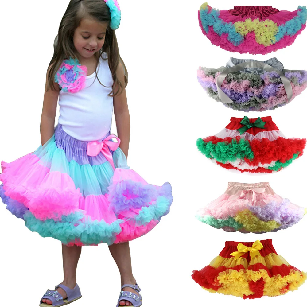 

GD090707003 70-160cm New Fashion Super Popular Girl Rainbow Latin Dance Multi-layered Gauze Princess Tutu Skirt