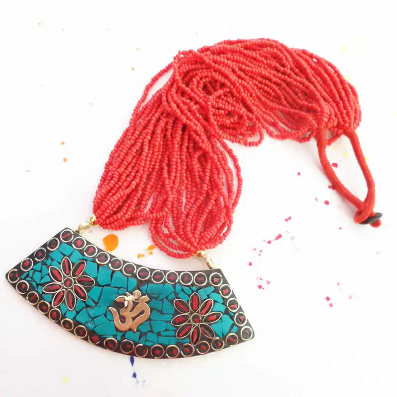 TNL600 Непальские большие винтажные Подвески красные мини бисерные ожерелья племенная Мода тибетские украшения ручной работы