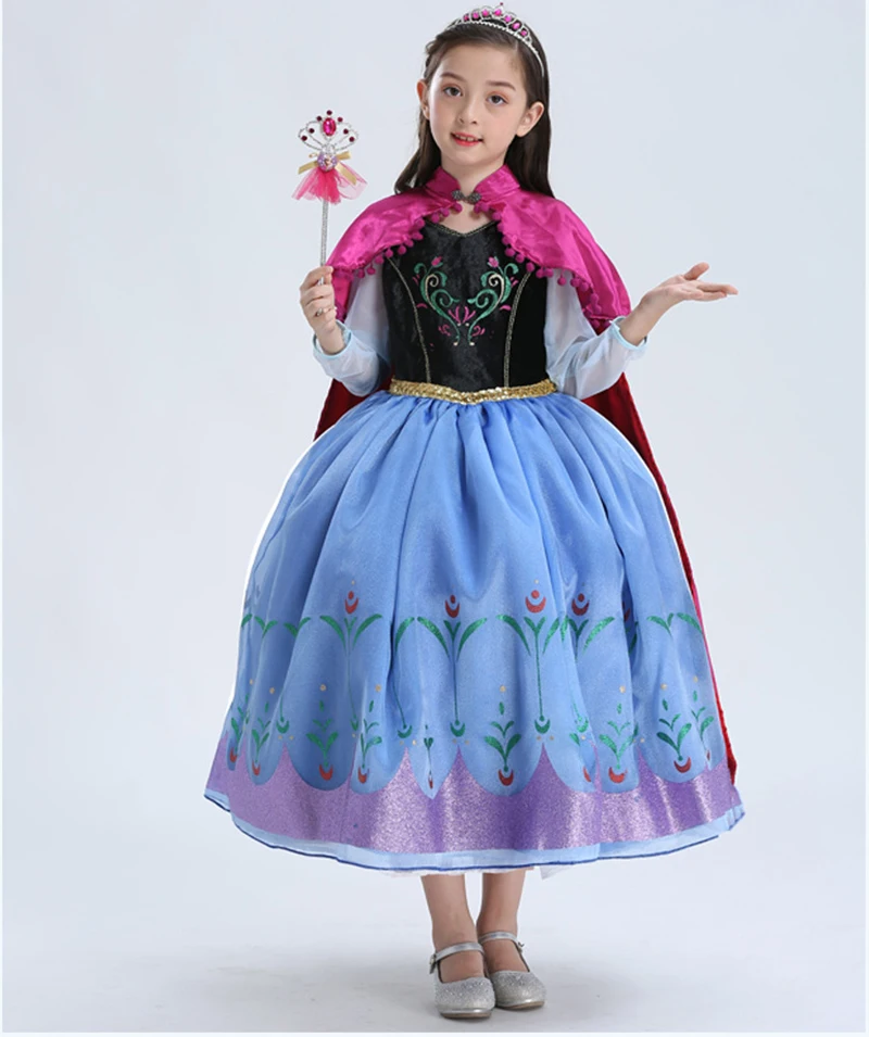 Маскарадный костюм Анны и Эльзы для девочек; Детские вечерние маскарадные костюмы принцессы с цветочным принтом; нарядное платье для костюмированной вечеринки; подарок на Хэллоуин