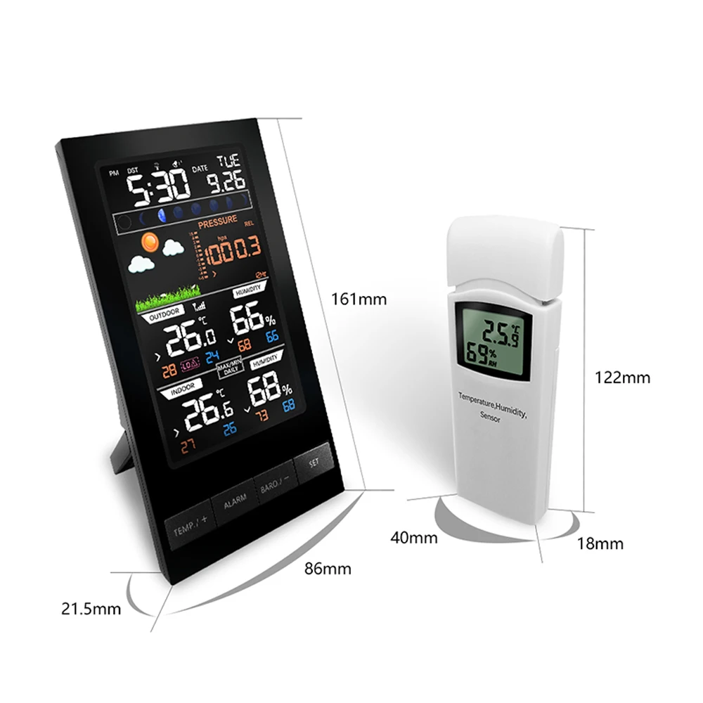 Weather Station Temperature Humidity Wireless Colorful LCD Display With Barometer Forecast RCC Clock in/outdoor | Дом и сад