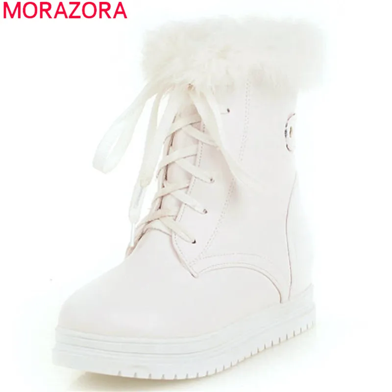 

MORAZORA 2018 big size 34-43 winter snow boots women warm lace up round toe boots comfortable platform shoes ladies ankle boots