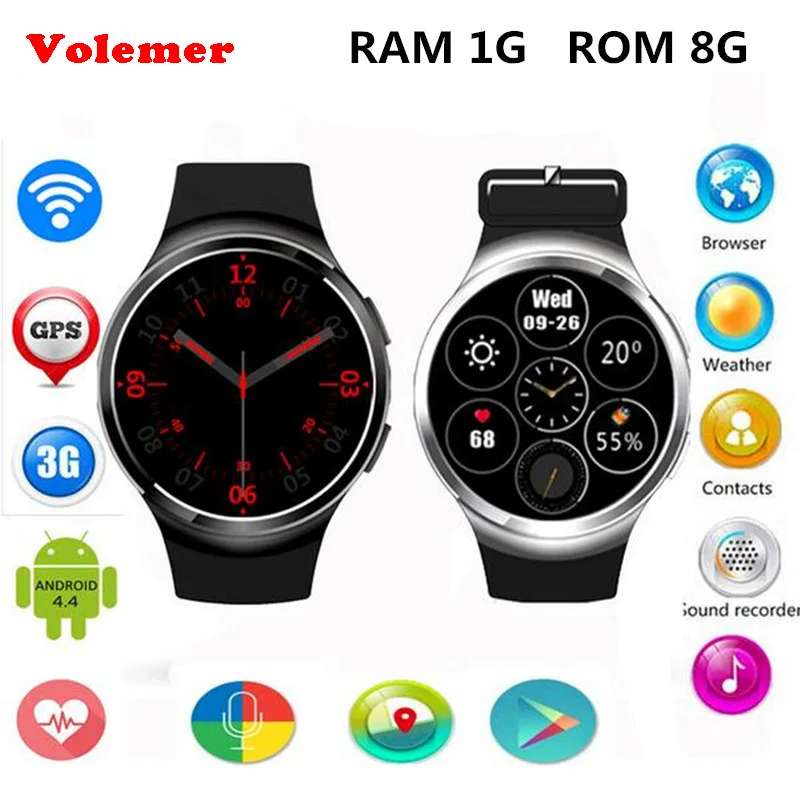 

Volemer X3 Plus Bluetooth Smart Watch Android 5.1 MTK6580 Quad Core 1GB+8GB Heart Rate Smartwatch Clock For Android PK KW88 X5
