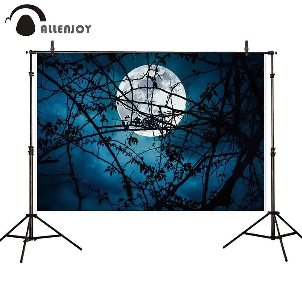 

Allenjoy photography backdrop Halloween night sky moon tree branches background photocall photo shoot props studio photosession