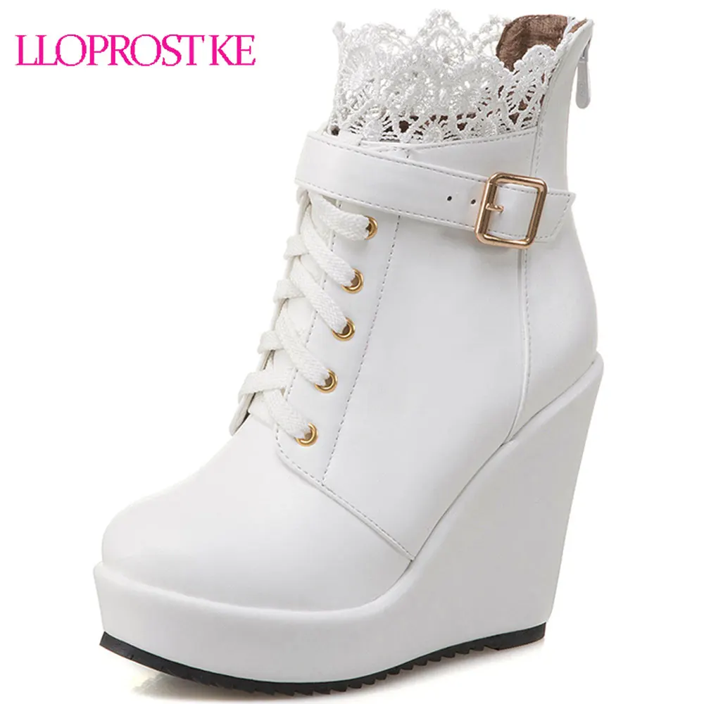 

Lloprost ke Women Ankle Boots Back Zipper Platform Motorcycle Boots Winter Warm Plush Wedges High Heel Casual Shoes Woman D770