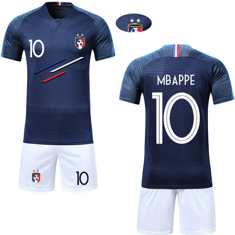 2019 jungen Mädchen Frankreich Kurzarm Kinder Active Ausbildung Trikots custom 2 Sterne Drucken Kinder Fußball Shirts und Shorts sets
