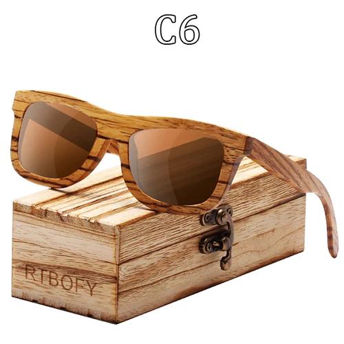 Rtbofy солнцезащитные очки с деревянной оправой Для женщин Зебра деревянная рамка поляризованные солнечные очки линзы очки с деревянной коробкой UV400 Защитные Оттенки Солнцезащитные очки - Цвет линз: C6