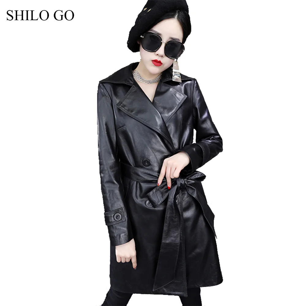 Тренч SHILO GO Женский длинный двубортный из натуральной овчины с отложным
