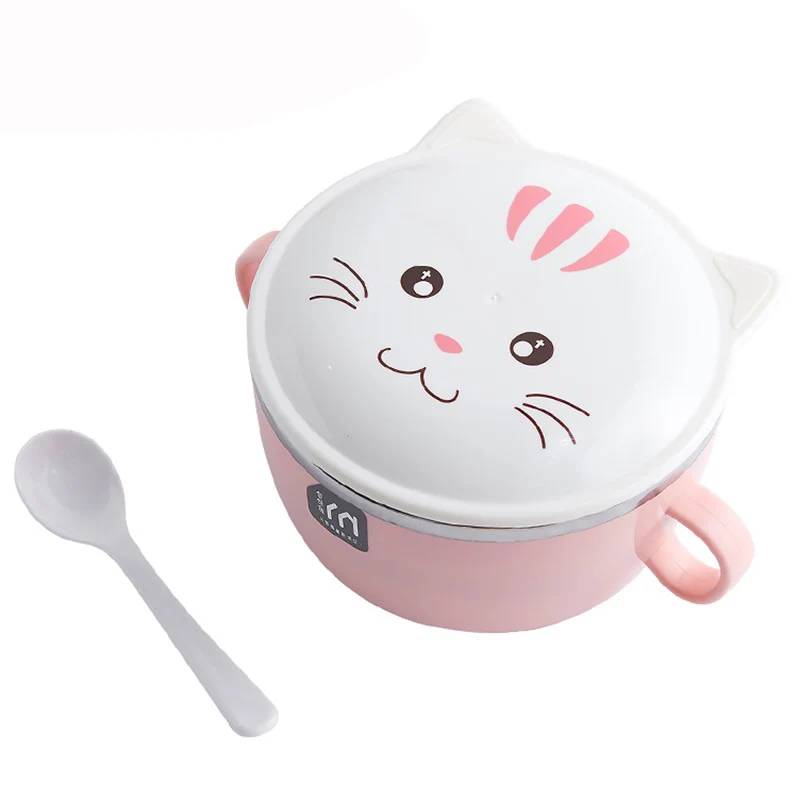 MICCK милый Кот из нержавеющей стали Ланч-бокс для детей креативная портативная коробка для бенто экологичный модный контейнер для хранения еды - Цвет: pink