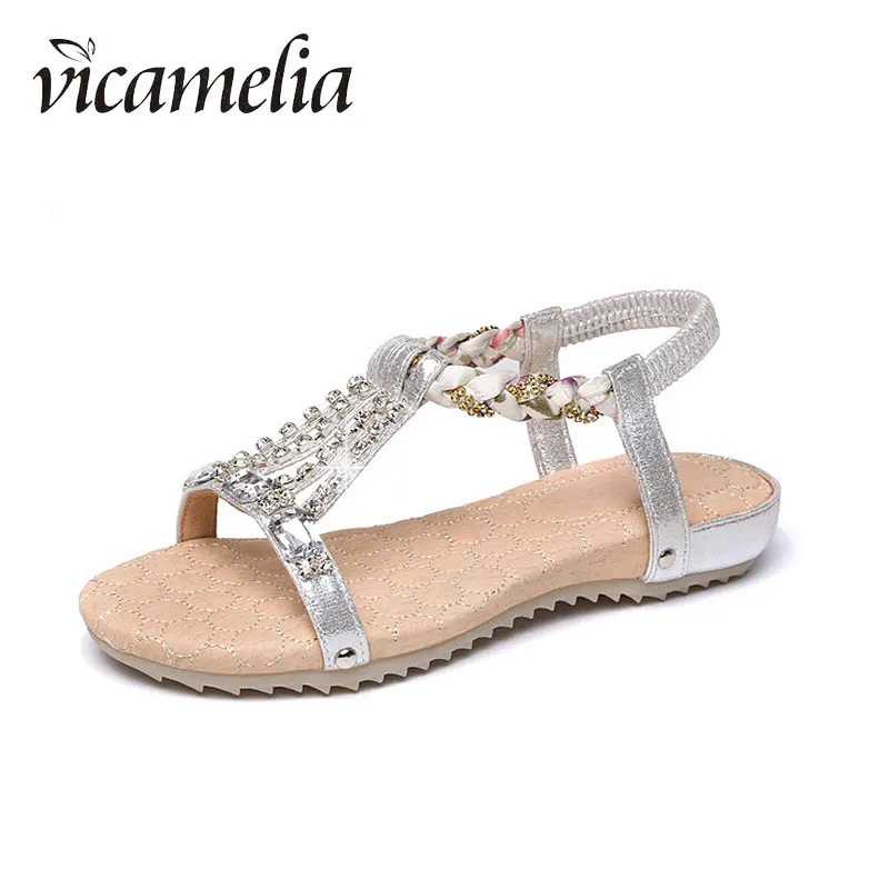 Vicamelia/женские сандалии в богемном стиле золотистого и серебристого цвета пляжная