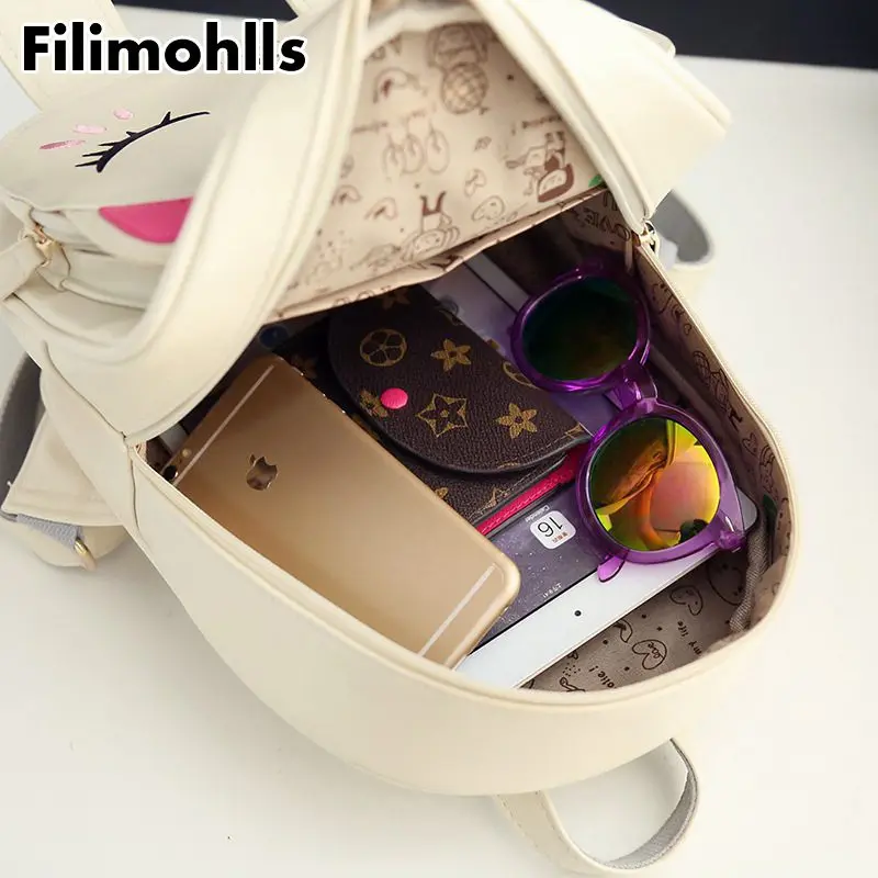 Забавные кошачьи ушки холщовые сумки на плечо для женщин Mochila милый рюкзак с