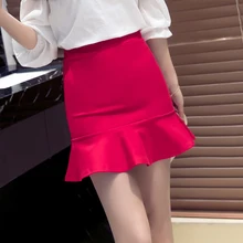 Zuolunouba осень зима мода воланами Женская юбка сплошной цвет красный тонкий Harajuku рыбий хвост посылка бедра Анти-свет леди юбка