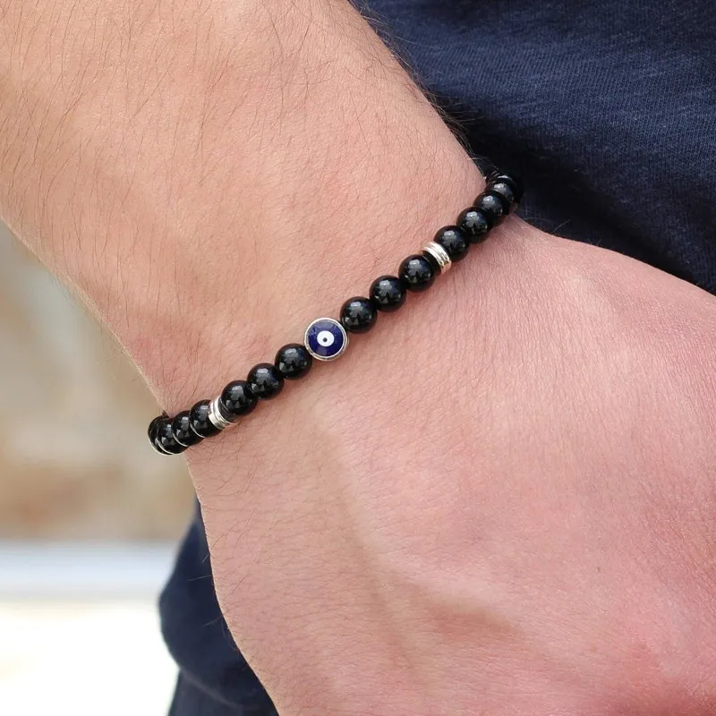 Pulsera De Hombre De Tendencia De 6 Mm De Lapislázuli De De Pulsera De Hombre De Tendencia De 6 Mm De Lapislázuli De De