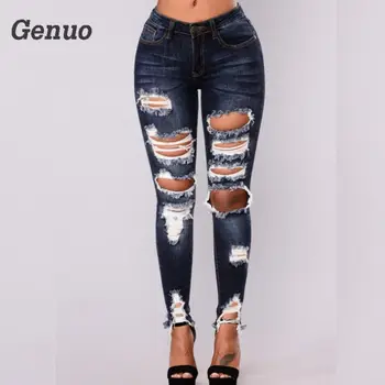 

Genuo Tight High Waist Jeans for Women Sexy Ripped Jeans Woman Push Up Hip Brand Pencil Pants Female Trousers Cool Jeans