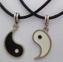 Melhor amigo amantes do vintage esmalte ying yang encantos dois bagua declaração pingentes colar paz amor companheiro a8