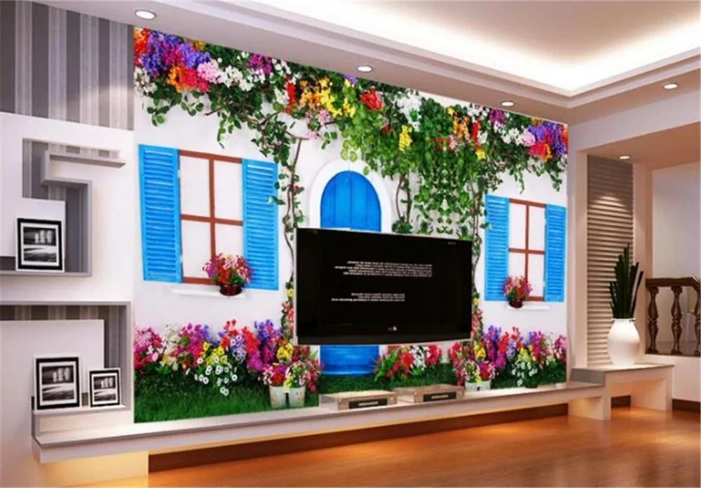 Wallpaper 3d On The Wall Beautiful Flower Door and Window Map Living Room Bedroom Background Wall Decoration Mural Wallpaper