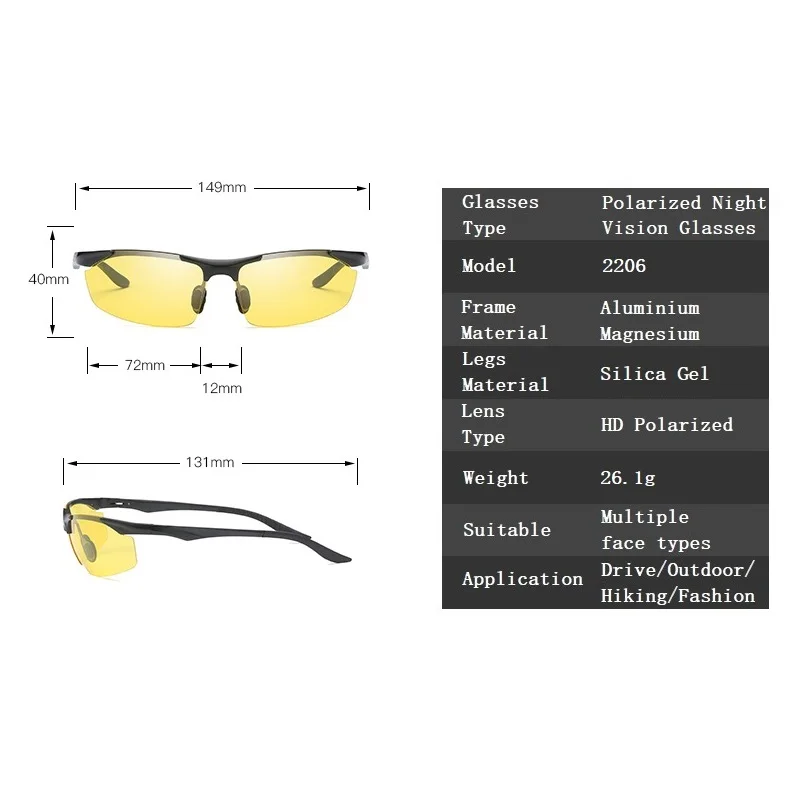 YSO очки ночного видения мужские алюминиевые магниевые поляризованные очки ночного видения для вождения автомобиля антибликовые очки 2206