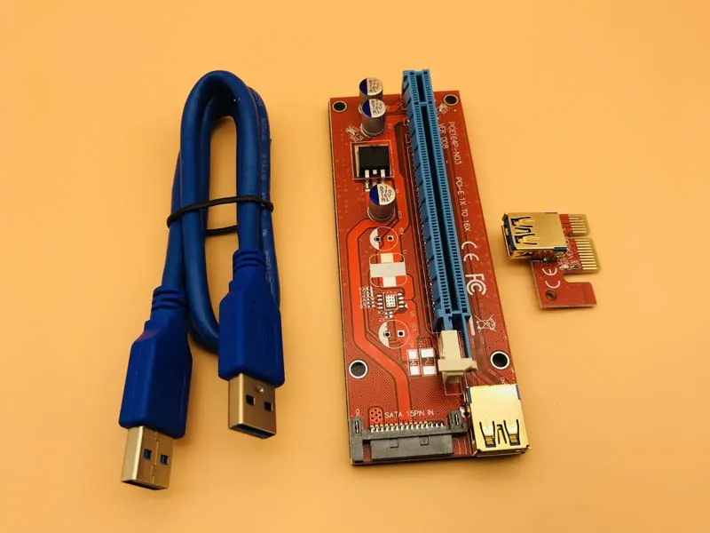 10 шт. 008 красная плата 3 светодиодных PCI Express Riser Card E 1x к 16x расширитель адаптер карта