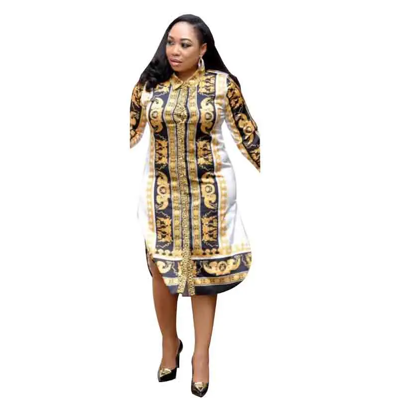 

Turn-down Collar summer unique printed shirt fashion temperament style Office Lady long-sleeved shirt African women elegant shir