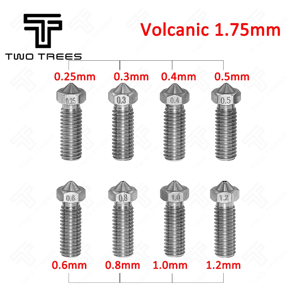 

3d print Part stainless steel Volcano Nozzle 0.25/0.3/0.4/0.5/0.6/0.8/1.0/1.2 Part For Extrusion 1.75mm Filament 3D Printer Part