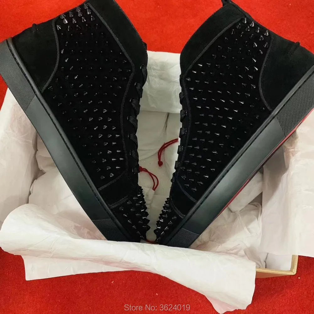 

High Top cl andgz Black Suede Leather Rivets Outdoor Sports Red bottoms Shoes For Men Sneakers Loafers Flat Footwear Lace Up