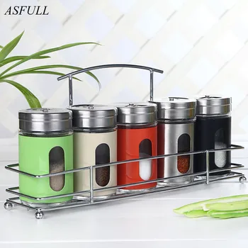 

ASFULL 6pcs Stainless Steel Spice Storage Jar Bottle Barbecue Seasoning Storage Shelves for Kitchen Seasoning Storage Organizer