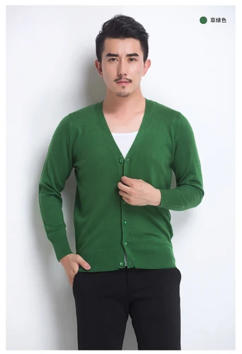 Мужские кашемировые свитера вязаный Повседневный Кардиган облегающий укороченный свитер Топы пальто шик K78 - Цвет: Зеленый