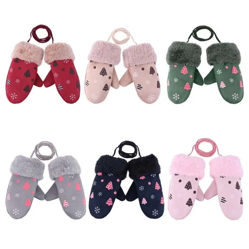 

Cute Children Boys Girls Winter Warm Cartoon Tree Snowflake Print Gloves