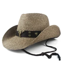 Women Men Hollow Western Cowboy Hat Lady Dad Beach Sombrero Hombre Straw Panama Cowgirl Jazz Sun Cap Size 56-58CM