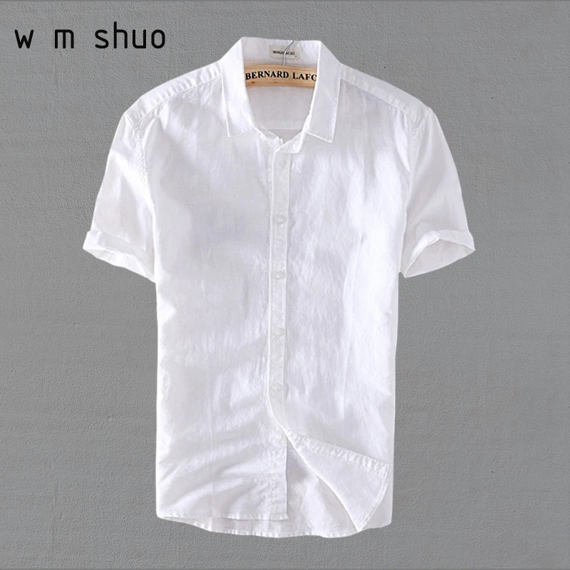 

4XL Men Cotton Linen Short Sleeve Casuals Shirts 2019 Summer Plus Size Men White Shirt Y006