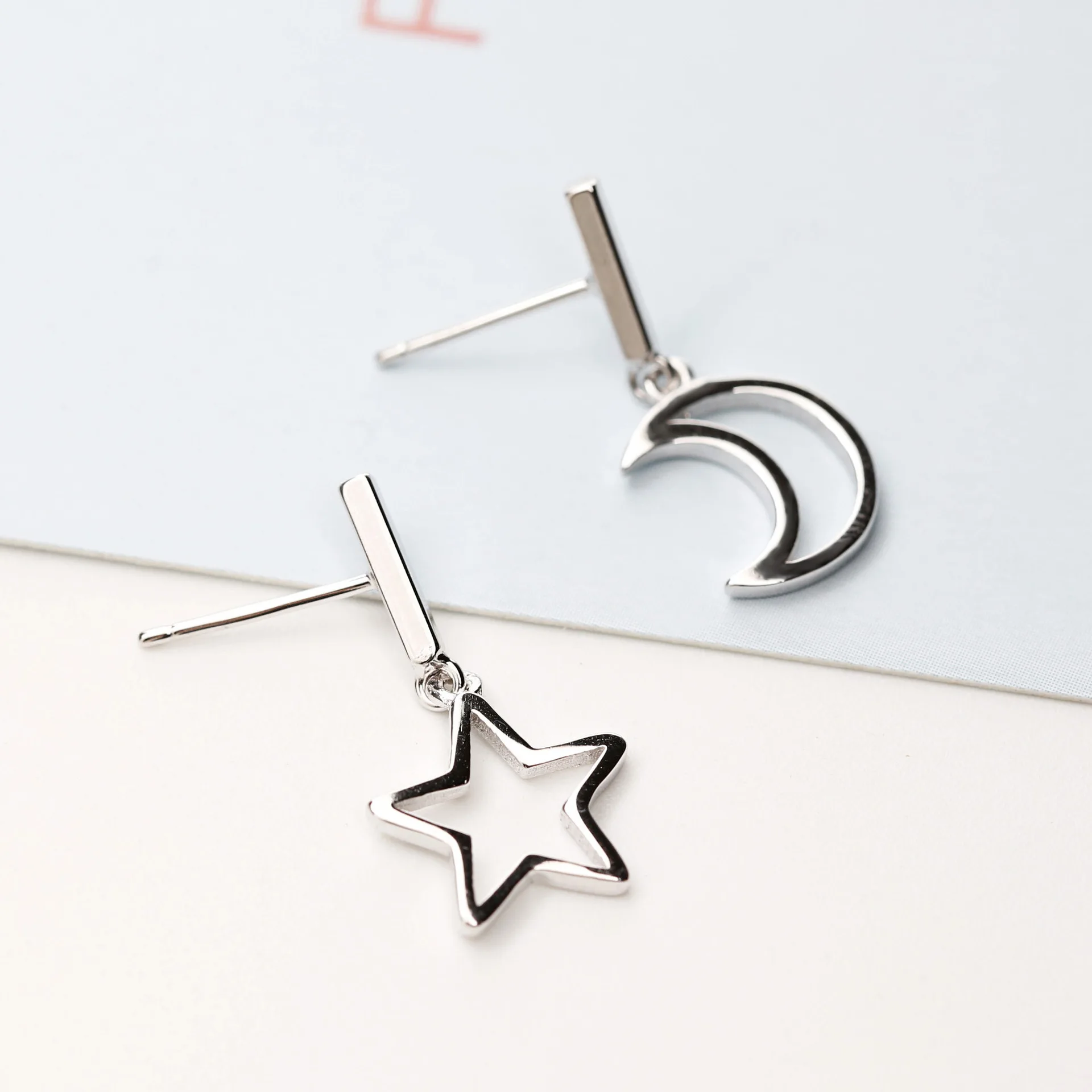 star moon 100% 925 Sterling silver Jewelry fashion Hypoallergenic Stud earrings for women gift