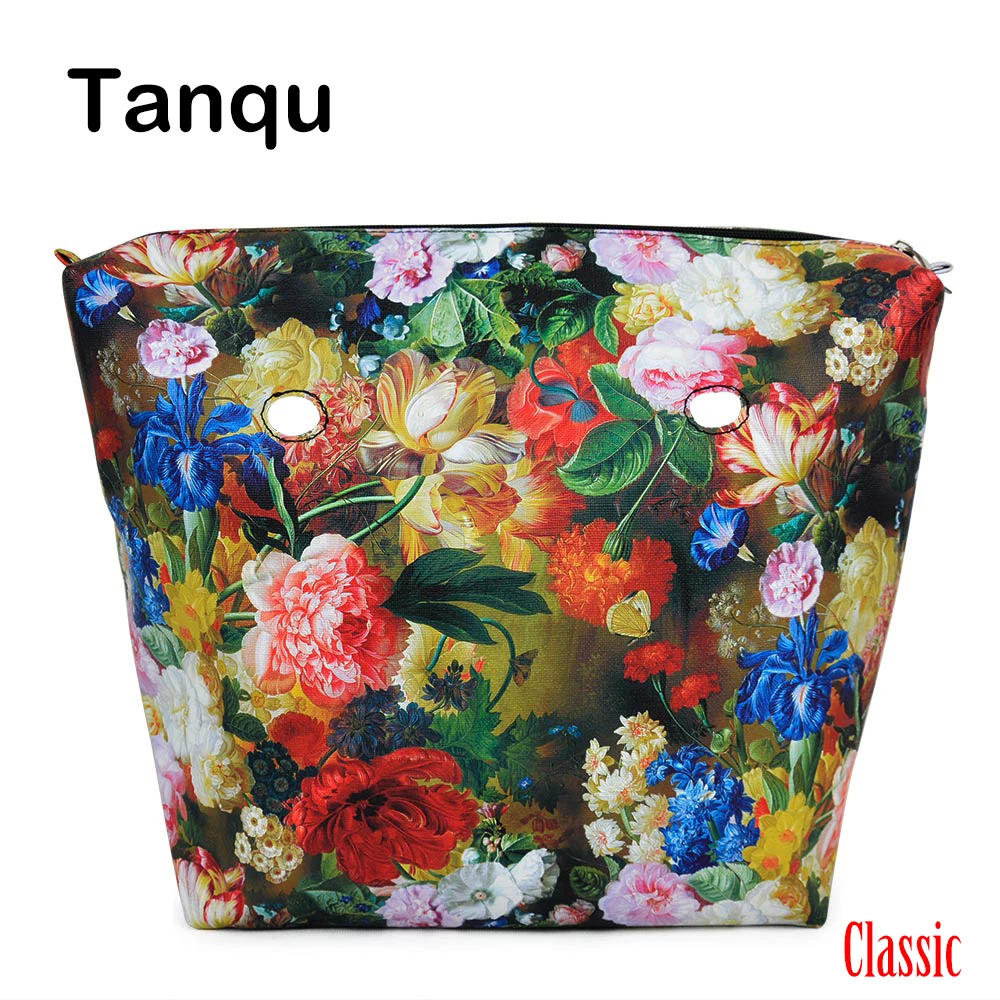 

TANQU New Classic Floral Print PU Leather Lining Waterproof Insert Zipper Inner Pocket for Classic Big Obag O BAG Women Handbag